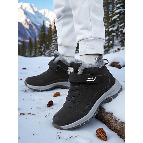 dunkelrote wasserdichte Winterwanderstiefel für Damen – Plüschfell gefütterte, rutschfeste Outdoor-Schneeschuhe, warme Trekking- und Reiseschuhe Image