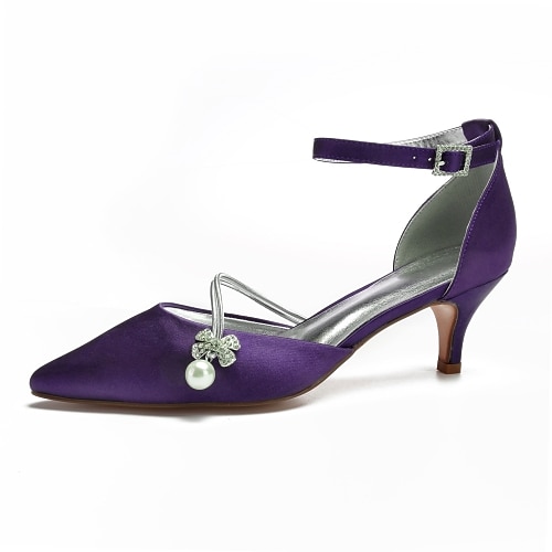 Damen Hochzeitsschuhe Glitzer Kristall Pailletten Geschmückt D'Orsay Zweiteiler Brautschuhe Perle Knöchelriemenabsatz Spitze Zehe Klassisch Satin Knöchelriemen Schwarz Weiß Elfenbein Image