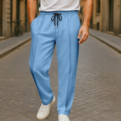 Herren Jogginghose Hose Freizeithose Waffelhose Jogginghose mit offenem Saum Kordelzug Elastischer Bund Einfach Feuchtigkeitsableitend Atmungsaktiv Volle Länge Lässig Täglich Streetwear Mode Image