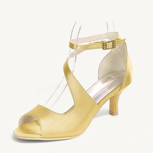 Damen Hochzeitsschuhe Brautschuhe Schnalle Kätzchenabsatz Offene Spitze Minimalismus Satin Knöchelriemen Schwarz Weiß Elfenbein Image