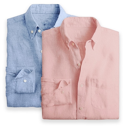 Herren Hemd Leinenhemd Sommerhemd Durchgeknöpft Hemd Freizeithemd Einfach Urlaub Täglich Weiss Rosa Weiß Grün Grün Pink Rosa Blau Langarm Revers Sommer Frühling Bekleidung Tasche Image