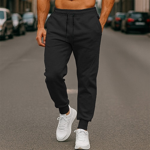 Herren Jogginghose Sporthose Hose Freizeithose Kordelzug Tasche Elastischer Bund Einfarbig Feuchtigkeitsableitend Atmungsaktiv Volle Länge Outdoor Täglich Streetwear Mode Designer Schwarz Braun Image