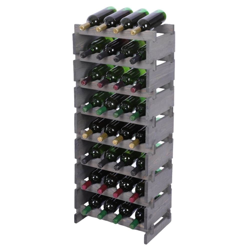 Proregal Weinregal VINOTECA FLEX PRO | HxBxT 107x46x28cm | 32 Flaschen auf 8 Ebenen | Massives Kiefernholz | Grau Image