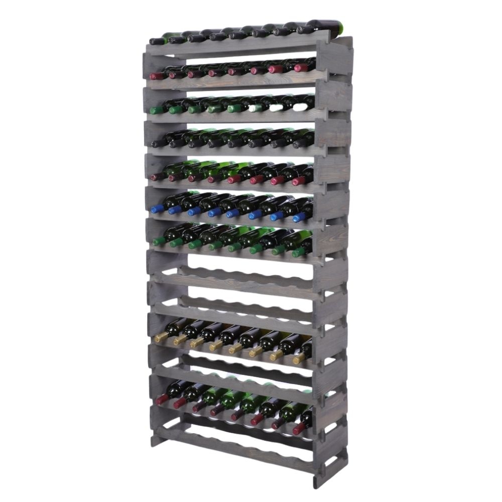 Proregal Weinregal VINOTECA FLEX PRO | HxBxT 177x84x28cm | 104 Flaschen auf 13 Ebenen | Massives Kiefernholz | Grau Image