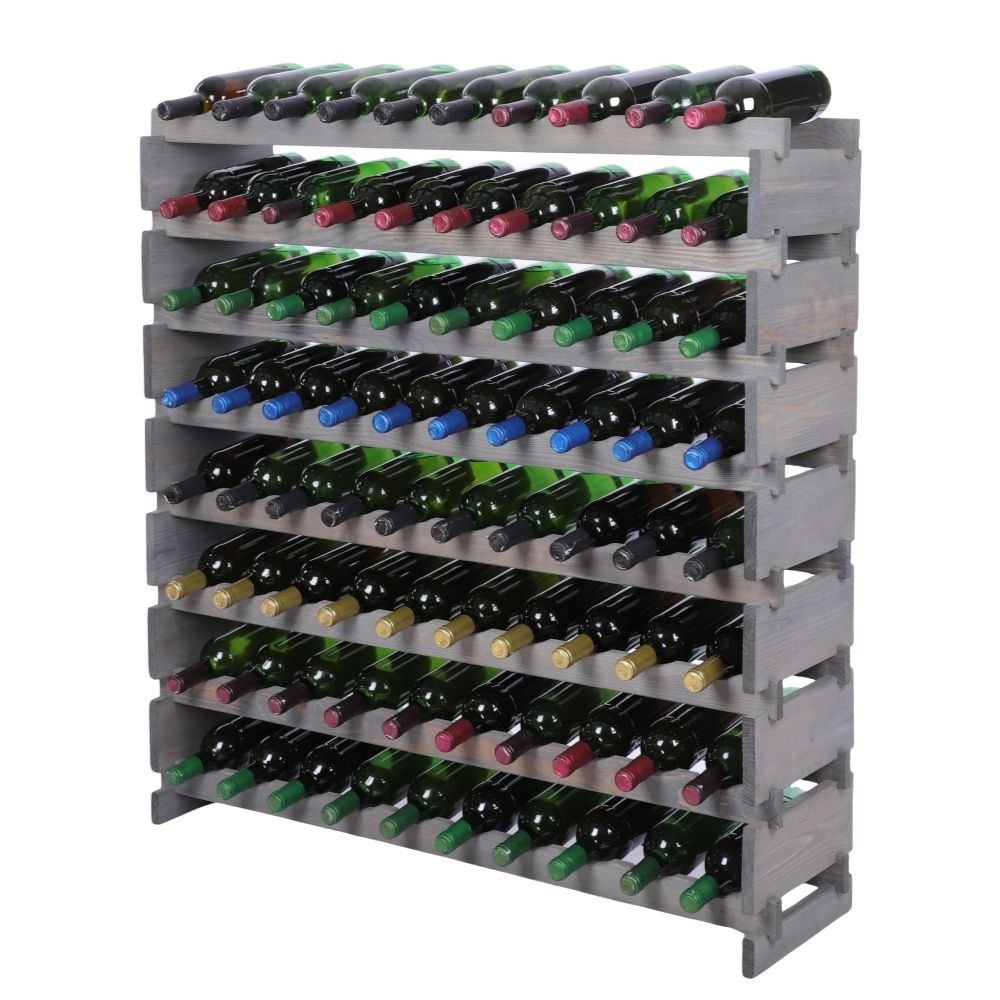 Proregal Weinregal VINOTECA FLEX PRO | HxBxT 107x103x28cm | 80 Flaschen auf 8 Ebenen | Massives Kiefernholz | Grau Image