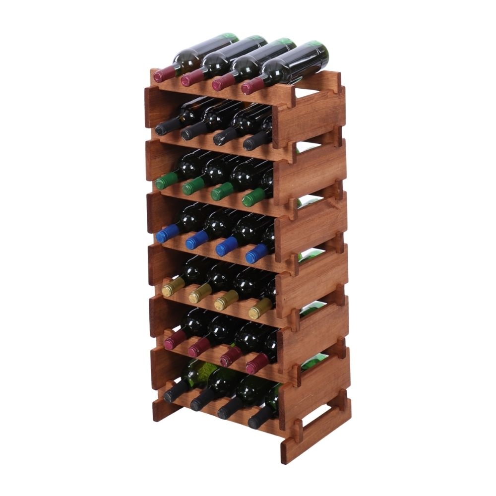 Proregal Weinregal VINOTECA FLEX PRO | HxBxT 93x46x28cm | 28 Flaschen auf 7 Ebenen | Massives Kiefernholz | Braun geölt Image