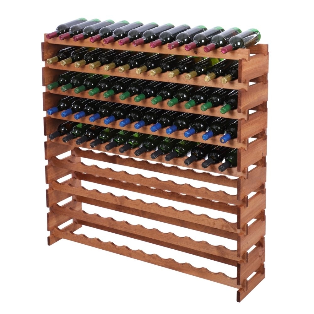 Proregal Weinregal VINOTECA FLEX PRO | HxBxT 121x123x28cm | 108 Flaschen auf 9 Ebenen | Massives Kiefernholz | Braun geölt Image