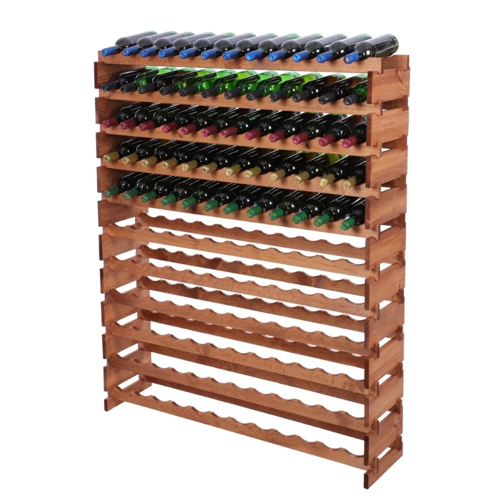 Proregal Weinregal VINOTECA FLEX PRO | HxBxT 149x123x28cm | 132 Flaschen auf 11 Ebenen | Massives Kiefernholz | Braun geölt Image