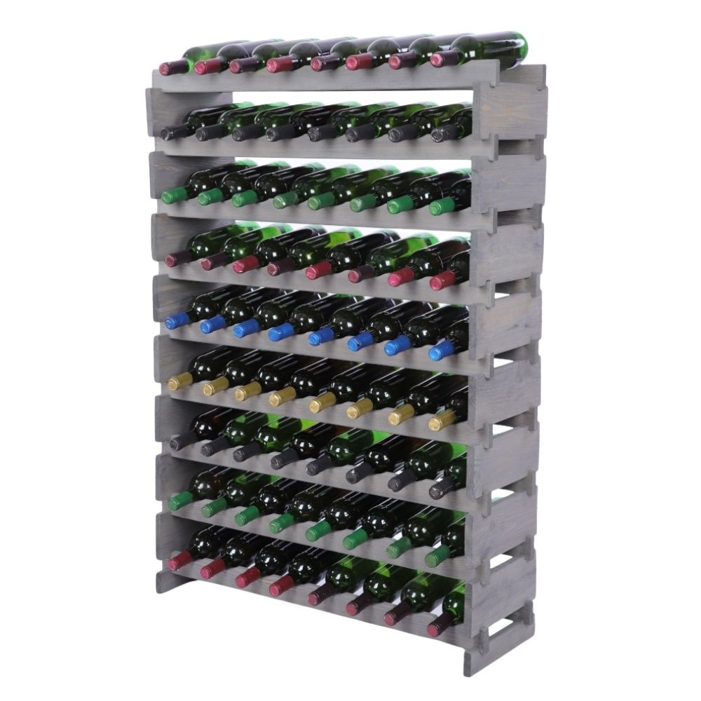 Proregal Weinregal VINOTECA FLEX PRO | HxBxT 121x84x28cm | 72 Flaschen auf 9 Ebenen | Massives Kiefernholz | Grau Image