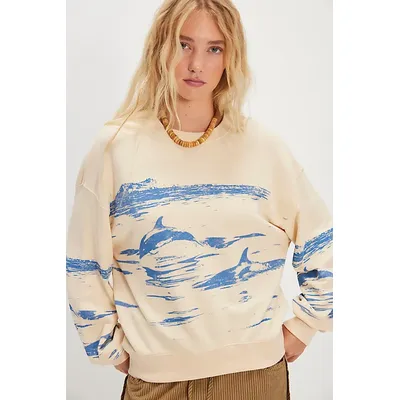 Dolphin Oversized Sweatshirt by Daydreamer at Free People in Sand, Size: XS