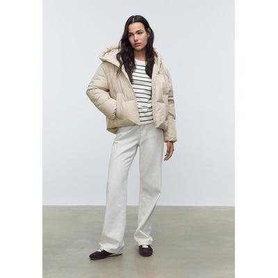 Stradivarius Oversize puffer jacket with hood Stone XS