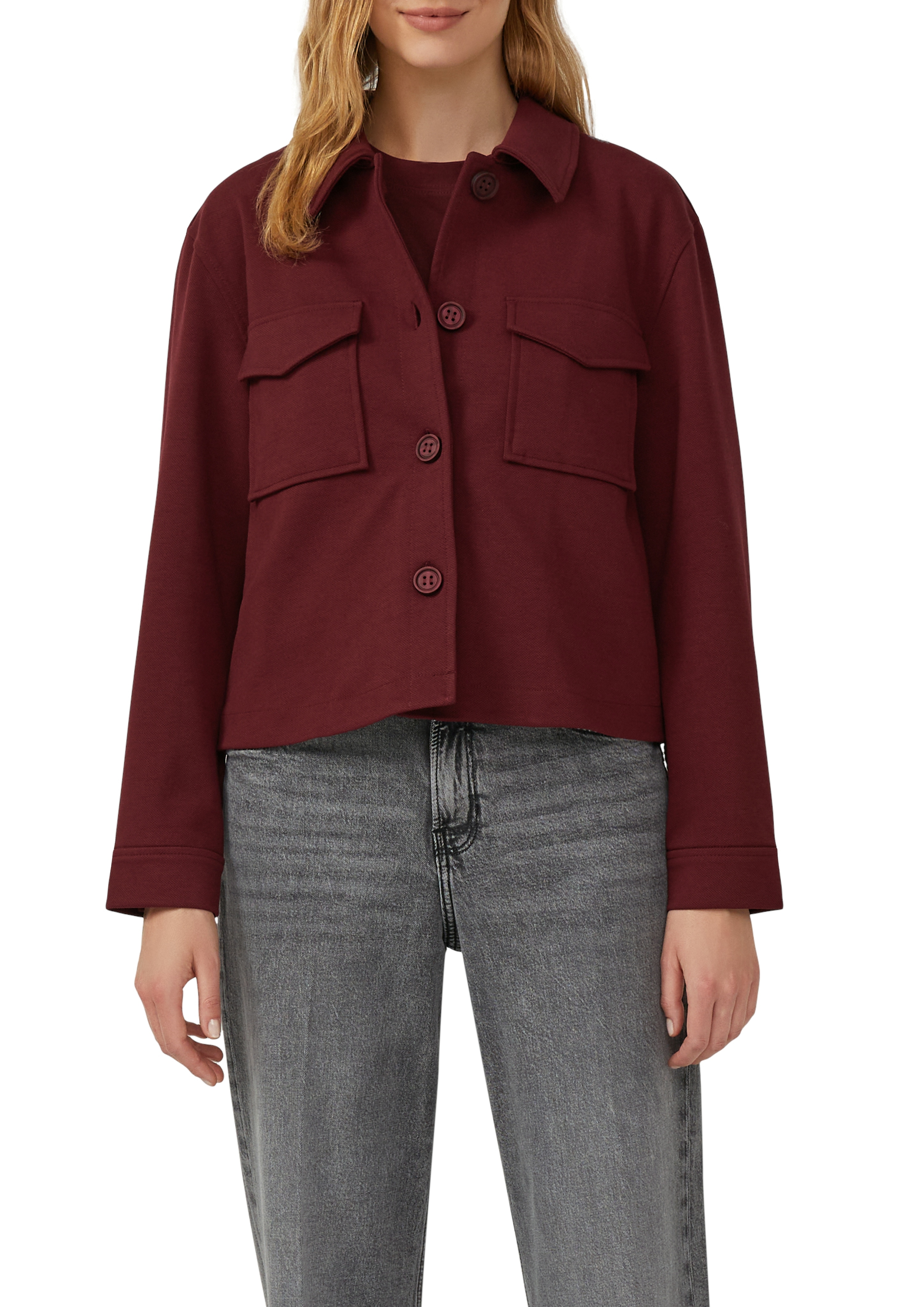 Kurzjacke S.OLIVER, Damen, Gr. 46, rot (dunkelrot), Jersey, Obermaterial: 74% Polyester, 22% Viskose, 4% Elasthan, relaxed fit taillenbedeckt, Jacken Kurzjacke, mit Taschen