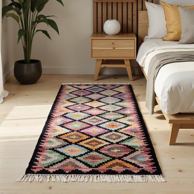 Teppich HANSE HOME "Kelim Zara", schwarz multifarben, B:60cm H:3mm L:190cm, Wolle, Baumwolle, Teppiche, Wolle, Baumwolle, Natur, Handgewebt, orientalisch, Boho, traditionell Image