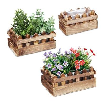 relaxdays 3er-Set Holz-Blumenkästen Zaun-Optik Image
