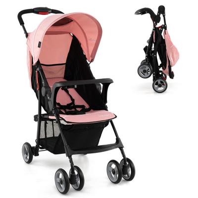 Costway Toddler Travel Stroller for Airplane with Canopy and Adjustable Backrest-Pink