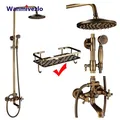 Ensemble de robinets de douche en laiton Antique, pomme de douche à pluie de 8 pouces, douchette à main en laiton, mitigeur à double poignée, robinet de bain-douche rotatif