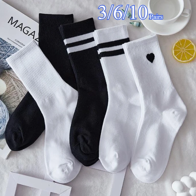 3-10 Paar Damen-Mid-Tube-Socken, einfarbig, Herbst und Winter, atmungsaktiv, bequem, Sport, schweißabsorbierend, Herren- und Damensocken Image