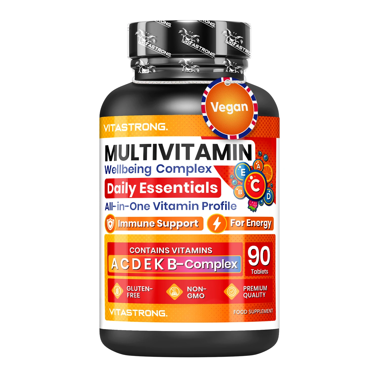 Vitastrong Komplettes Multivitamin in Premiumqualität, 13 essentielle Vitamine, hohe Dosierung, Multivitamin für Männer und Frauen, hergestellt in Italien, reines und zertifiziertes Image