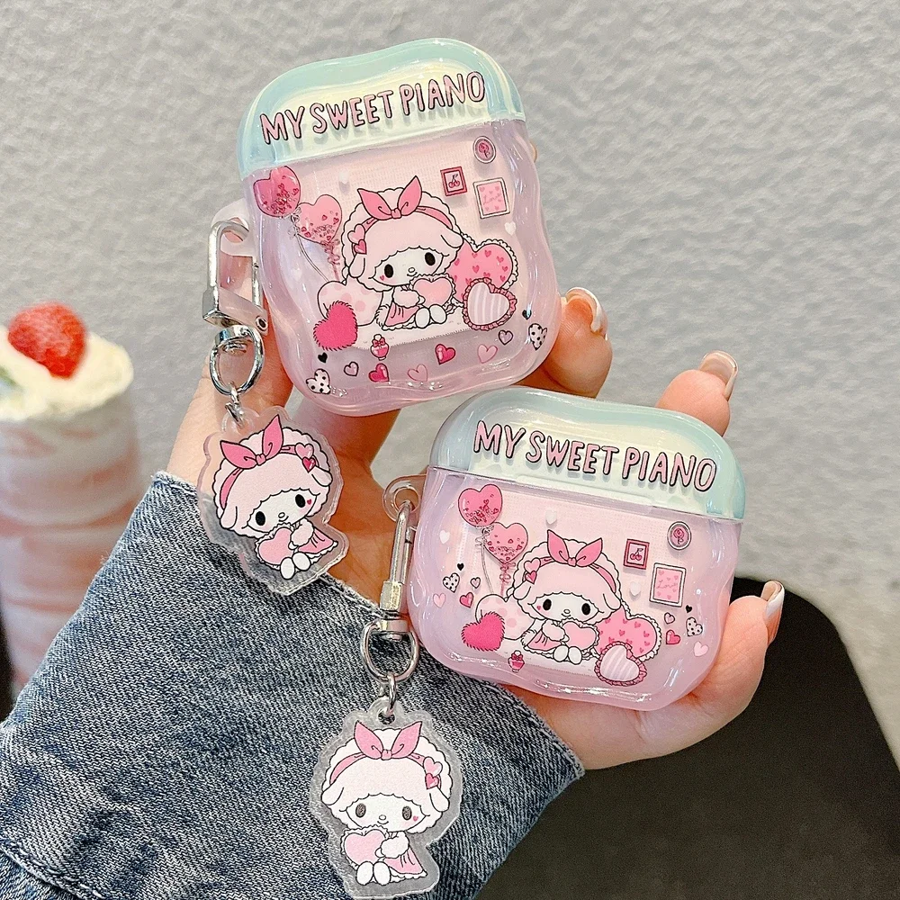 Kopfhörerhülle für Airpods 4 Pro 2 1 2 3, niedliches Sanrio My Melody Piano, kabelloses Bluetooth-Headset, Schutzhülle mit Anhänger Image