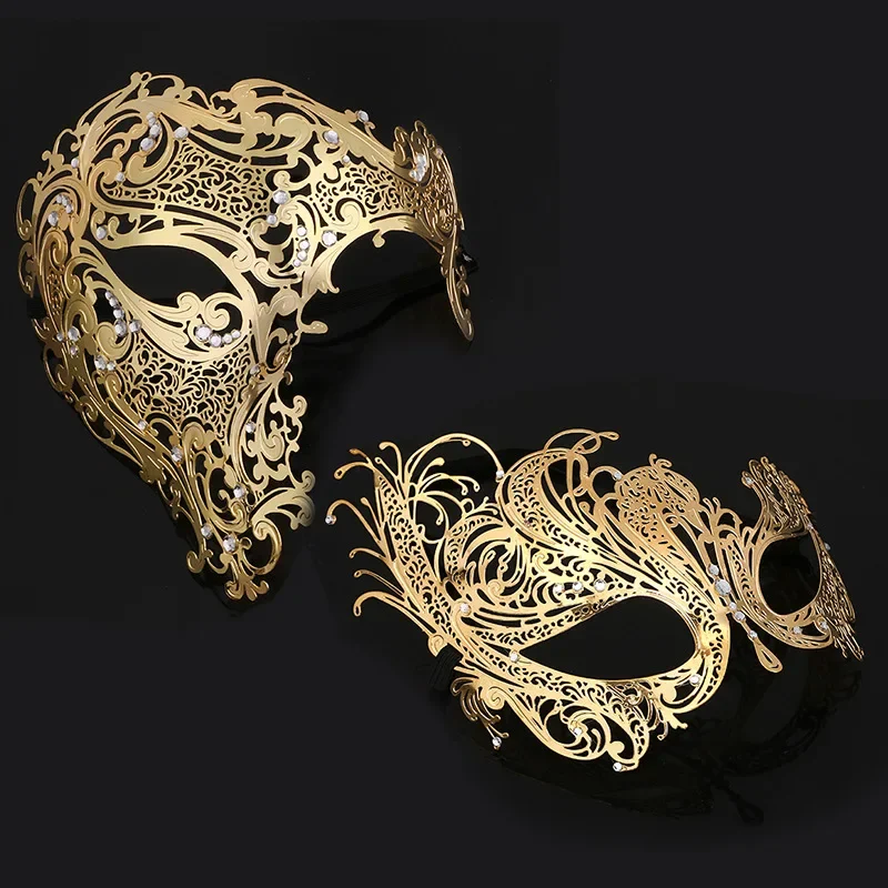 3-Farben-Schädel-Metallmaske, Halloween, Strass, halbes Gesicht, venezianische Maskerade, Männer, weiße Frauen, Totenkopf, filigrane Party-Maske Image
