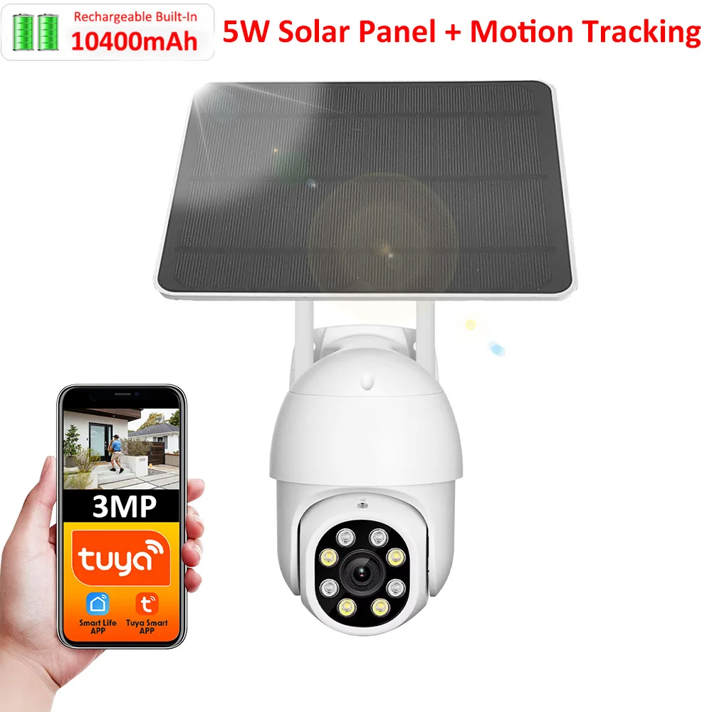 Tuya Smart Leben APP 3MP WiFi Batterie Solar Auto Motion Tracking PIR Überwachung Sicherheit Outdoor PTZ Farbe Nachtsicht Kamera Image