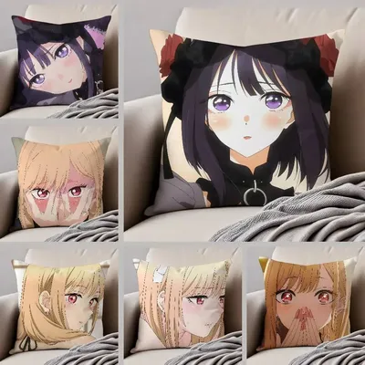 Marin Kitagawa Anime-Kissenbezug, Anti-Dustmite-Kissenbezug, unsichtbarer Reißverschluss, seidig, kurz, Plüsch, Sofakissenbezug Image