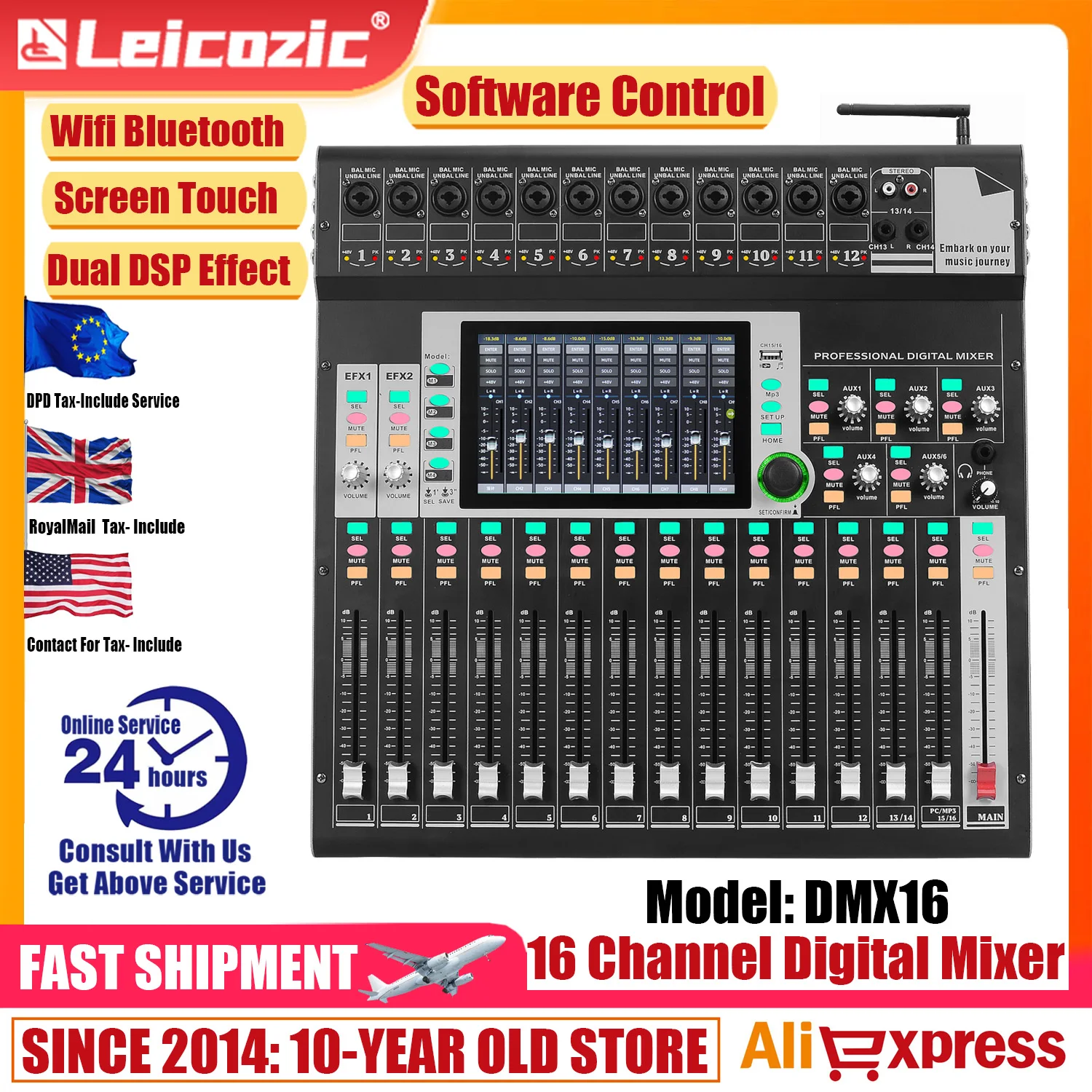 Leicozic Mixer Digitaler 16-Kanal-Mixer De Audio Consola Mixer Digitale 16 Mischpult WIFI Bluetooth USB Aufnahme X16 Image
