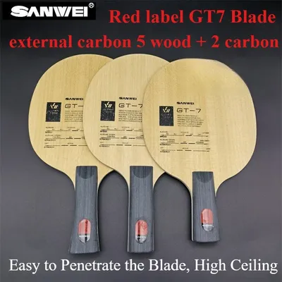 SANWEI GT-7 T5000 Tischtennisschläger, 5 Holz, 2-lagig, externes Carbon-Ping-Pong-Paddel, FL/CS, schnelles Angriff und Schlaufe für das Training Image