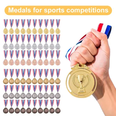 30 Stück 5,1 cm Gold Silber Bronze Auszeichnung Medaille mit Halsband Gold Silber Bronze Preis Metallmedaille für Kinder Schule Sport Treffen Image
