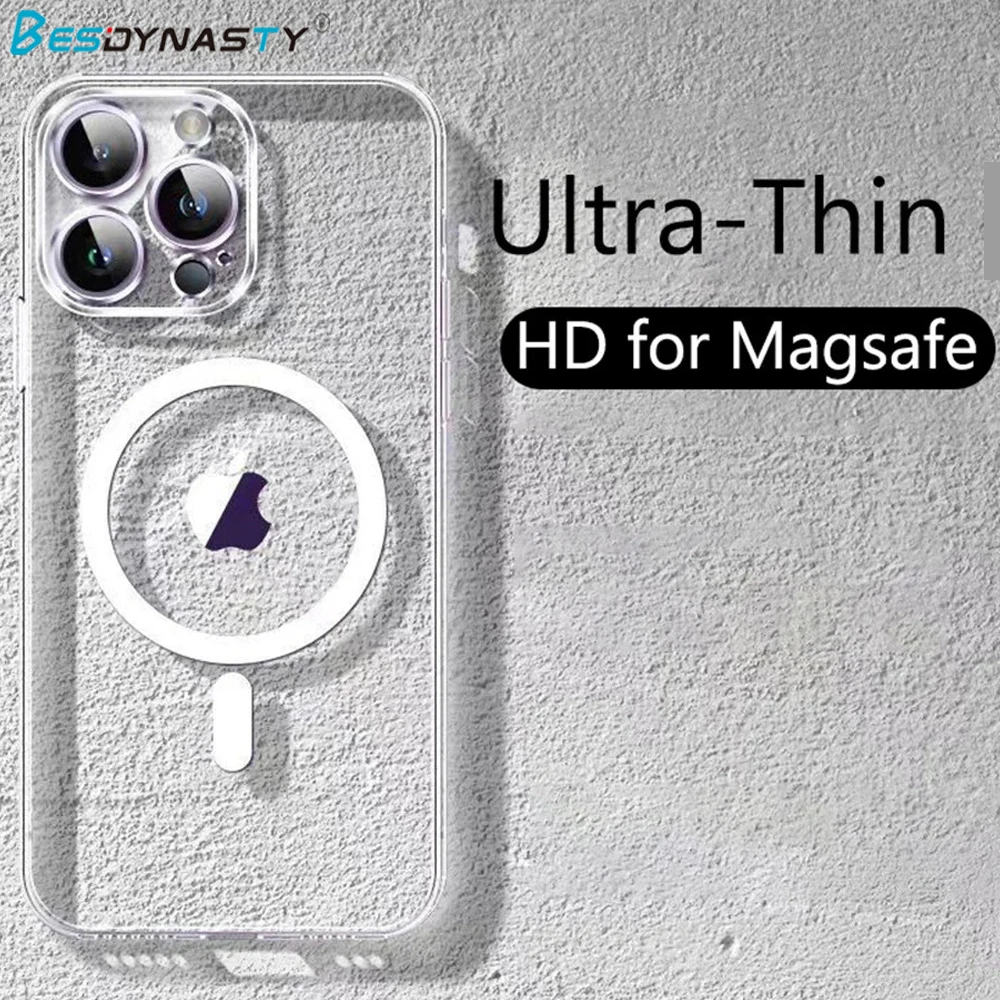 Custodia ultrasottile HD trasparente per custodia di ricarica wireless Magsafe per iPhone 16 15 14 13 12 11 Pro Max Plus Cover sottile in plastica rigida magnetica