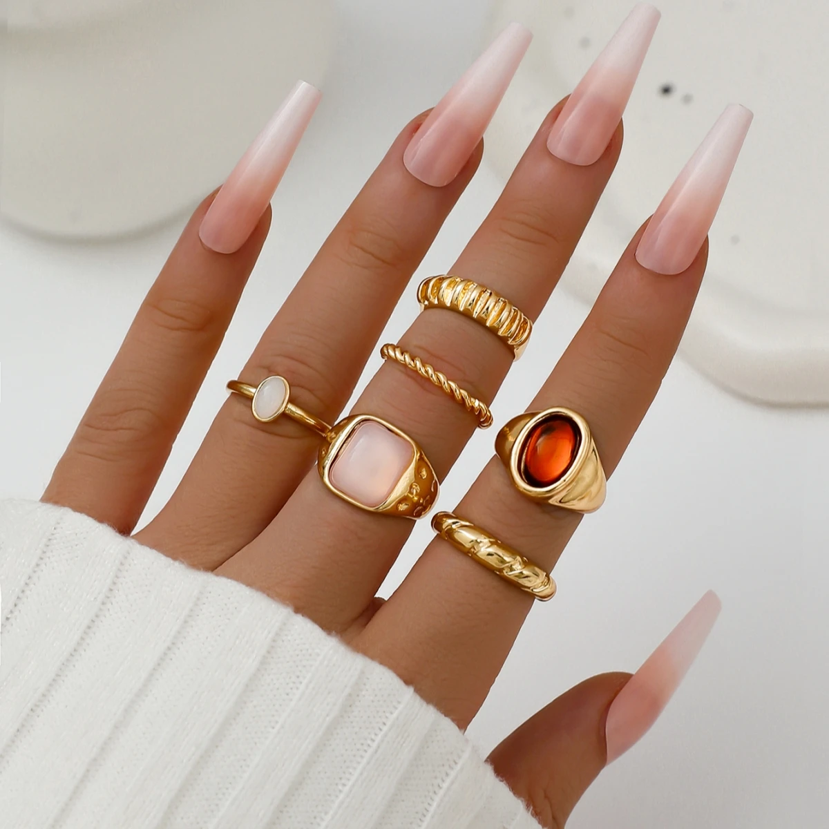 6 Stück/Set französisches minimalistisches personalisiertes Design Metall-Vintage-Ring-Set, geeignet für Partys, Geschenke, Alltagskleidung Image