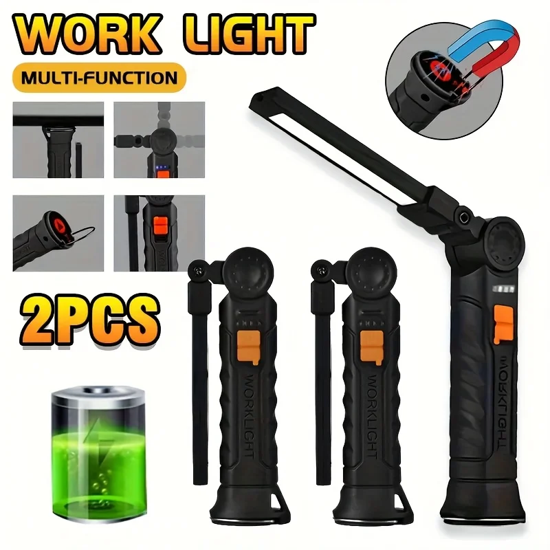 COB-LED-Arbeitsleuchte, dimmbar, wiederaufladbar, LED-Taschenlampe, Inspektionslampe mit magnetischem Haken, Powerbank, eingebaute Batterie-Taschenlampe