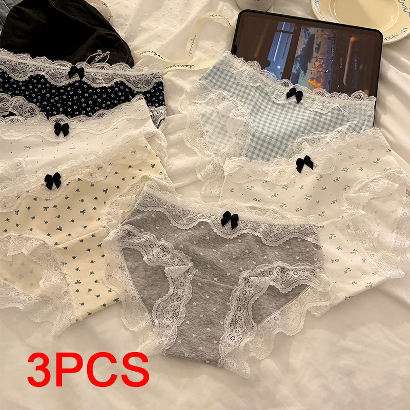 Mädchen Sexy Höschen Set Pack Mode Unterwäsche für Frauen Damen Slips Dessous Baumwolle Dame Spitze Dreieckige Unterhose Nahtlos Image
