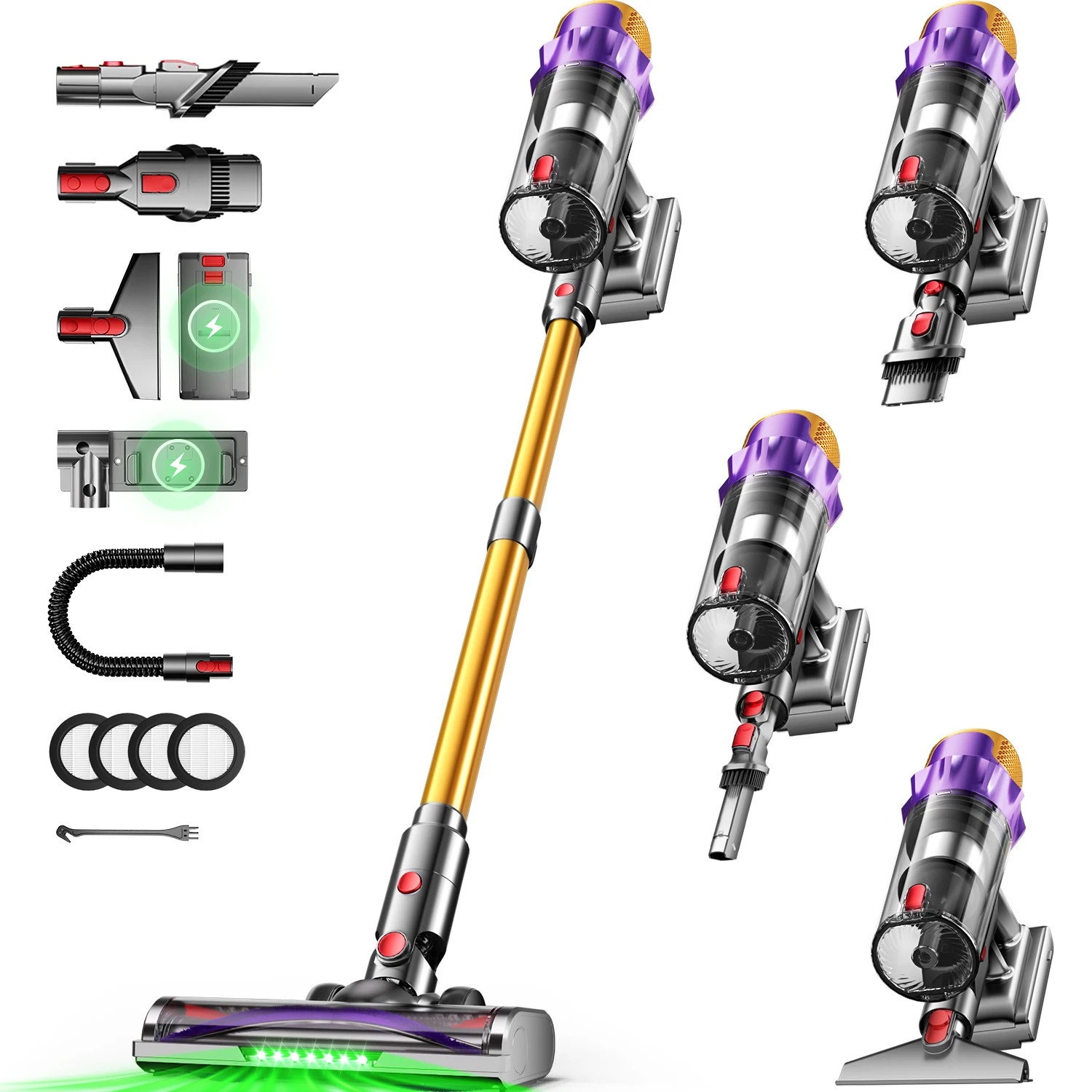 AUTHMIC Akku-Staubsauger, 65 kPa, 550 W, bürstenloser Motor, 70 Minuten Laufzeit, HEPA-Filter, LED-Anzeige für Zuhause, Tierhaare, Autoreinigung Image