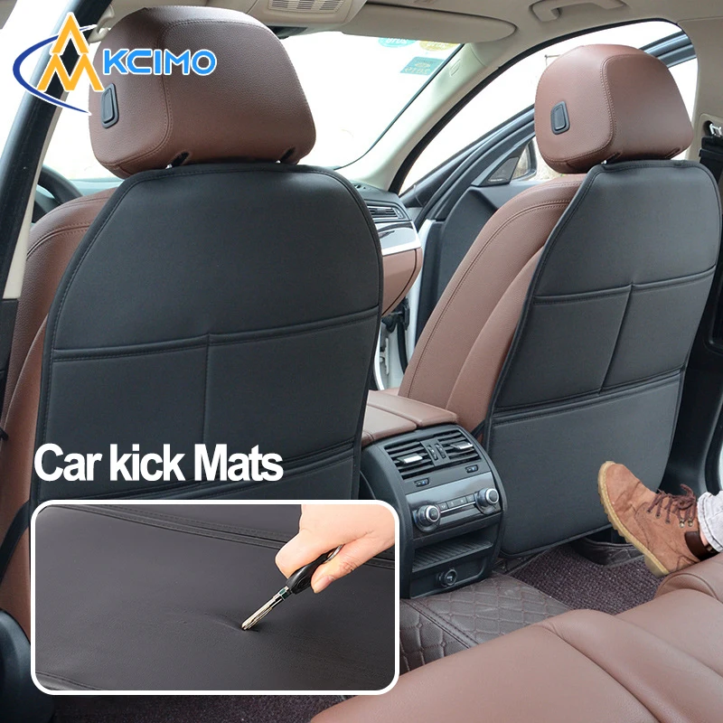 Universal 1Pc Schwarz Auto Sitz Zurück Schutz Mit Lagerung Organisatoren PU Leder Wasserdicht Kick-Proof Auto Rücksitz Abdeckung Image