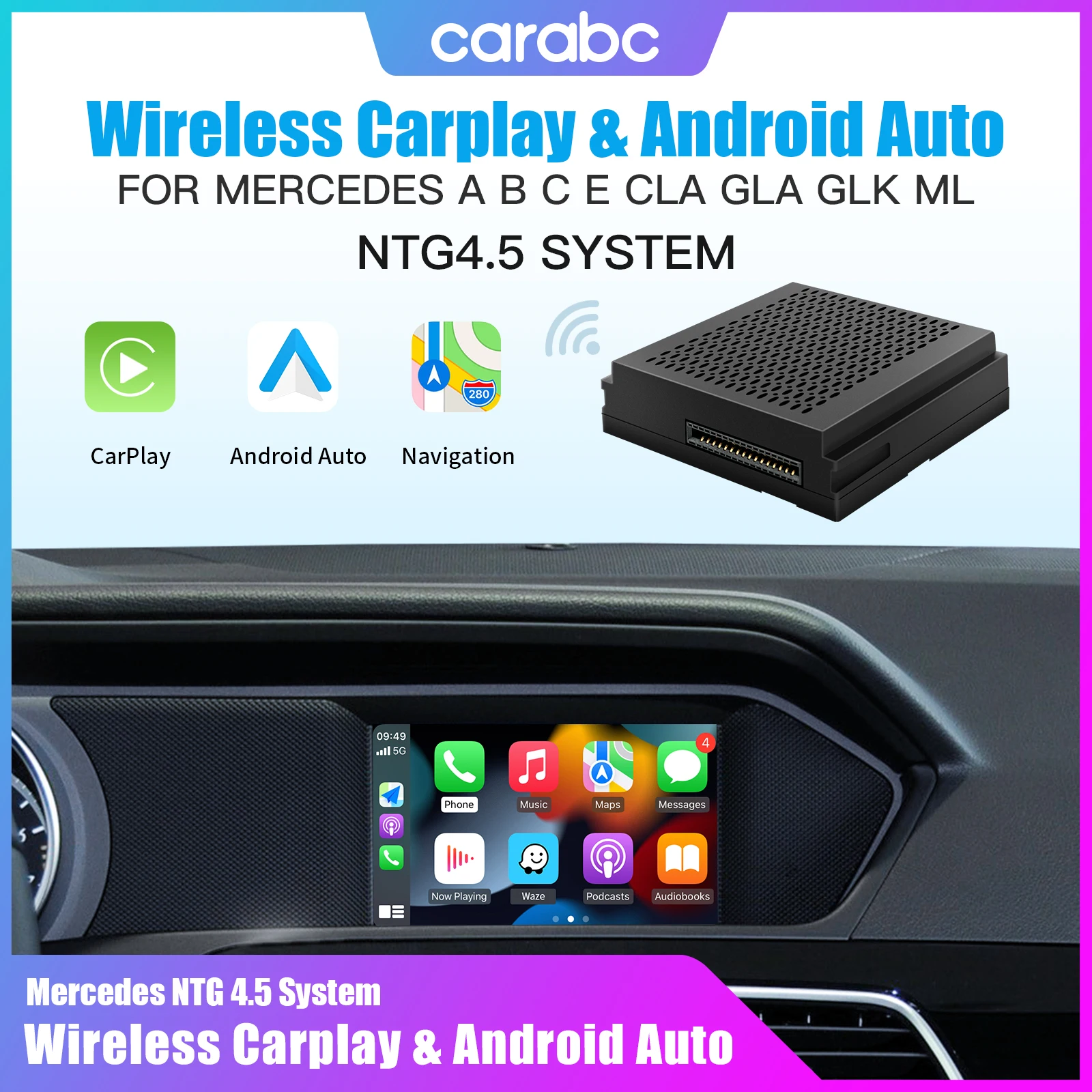CARABC Drahtloses CarPlay dla Mercedes Benz Android Glanzhoji Link Funkcja Modell A, B, C, E, CLA, GLA, GLK, ML, NTG4,5 Image