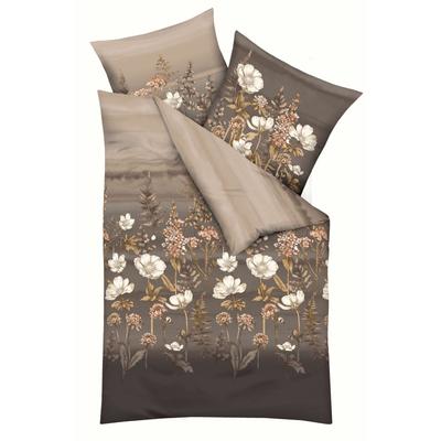 Bettwäsche KAEPPEL "Moody Floral", braun, B/L: 155cm x 220cm, , Mako-Satin, B/L: 80cm x 80cm, Mako-Satin, Obermaterial: 100% Baumwolle, Bettwäsche Image