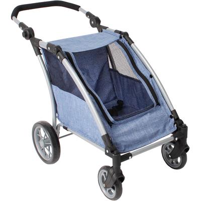 Puppen-Zwillingsbuggy CHIC2000 "Puppen-Trailer Roadster", jeans blau, Puppenwagen, KinderB:40cm H:64cm T:72cm, Stahl, Polyester, Kunststoff, für zwei Puppen, B:40cm H:64cm T:72cm