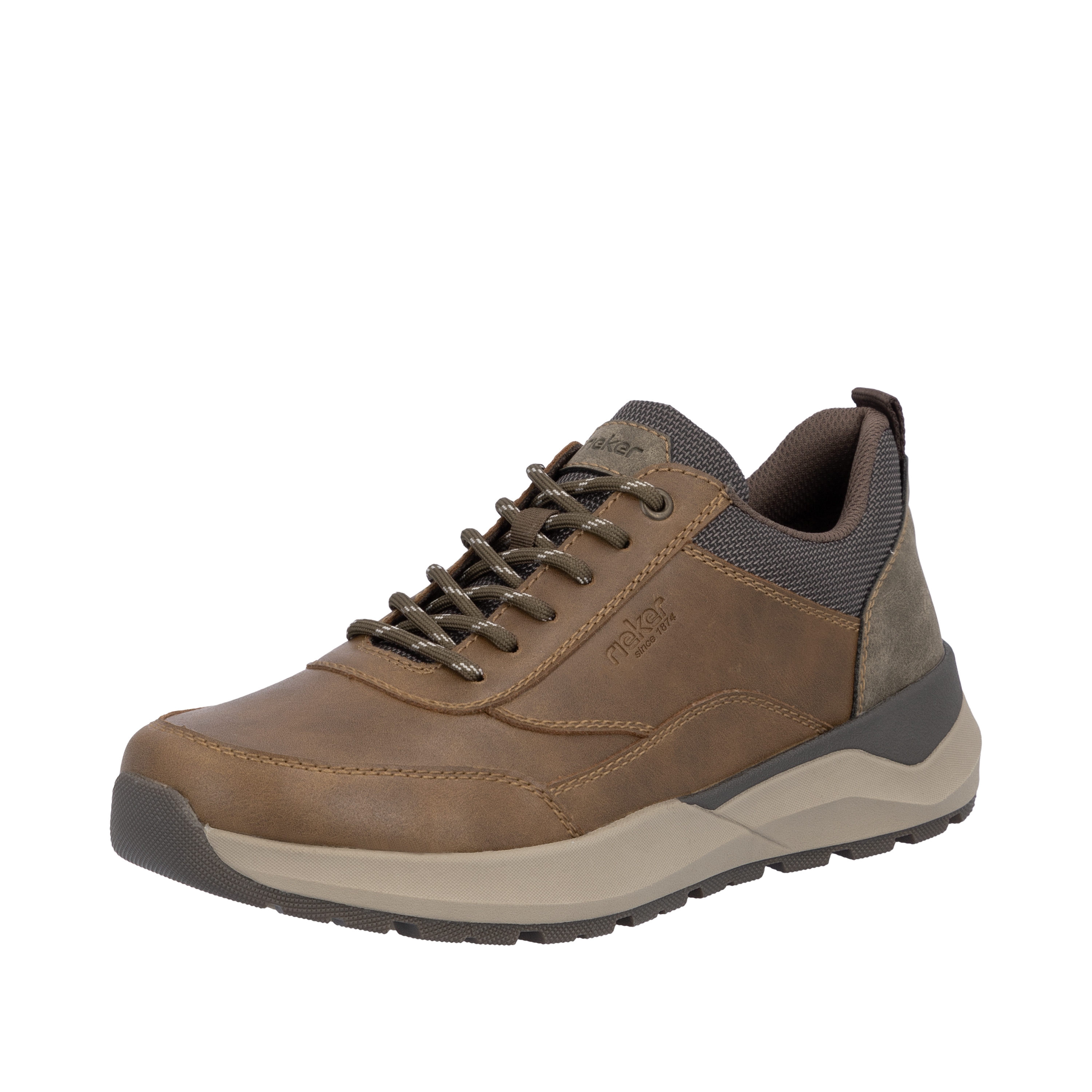 Sneaker RIEKER, Herren, Gr. 45, braun (braun, taupe), Lederimitat, Schuhe Sneaker, Schnürschuh, Halbschuh, Freizeitschuh mit herausnehmbarer Soft-Einlage