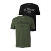 T-Shirt S.OLIVER, Herren, Gr. XL, khaki, schwarz, Jersey, Obermaterial: 100% Baumwolle, bedruckt, casual, normal hüftbedeckend, Rundhals, Kurzarm, Shirts, mit großen Logo-Print, im 2er Pack