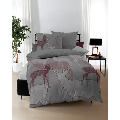Bettwäsche KAEPPEL "Hirsche", rot, B/L: 140cm x 200cm, , Feinbiber, B/L: 70cm x 90cm, Feinbiber, Obermaterial: 100% Baumwolle, Bettwäsche, mit Hirschen Image