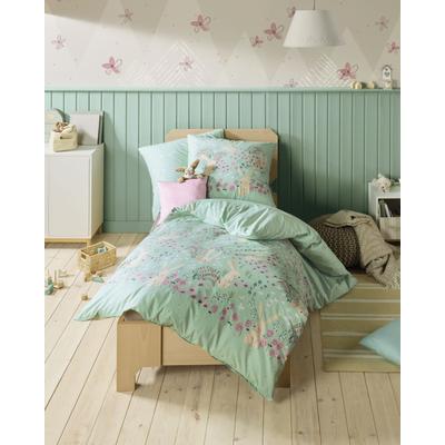 Kinderbettwäsche KAEPPEL "Bunnys", grün (jade), B/L: 100cm x 135cm, , Feinbiber, B/L: 40cm x 60cm, Feinbiber, Obermaterial: 100% Baumwolle, Bettwäsche, Mit Hasen