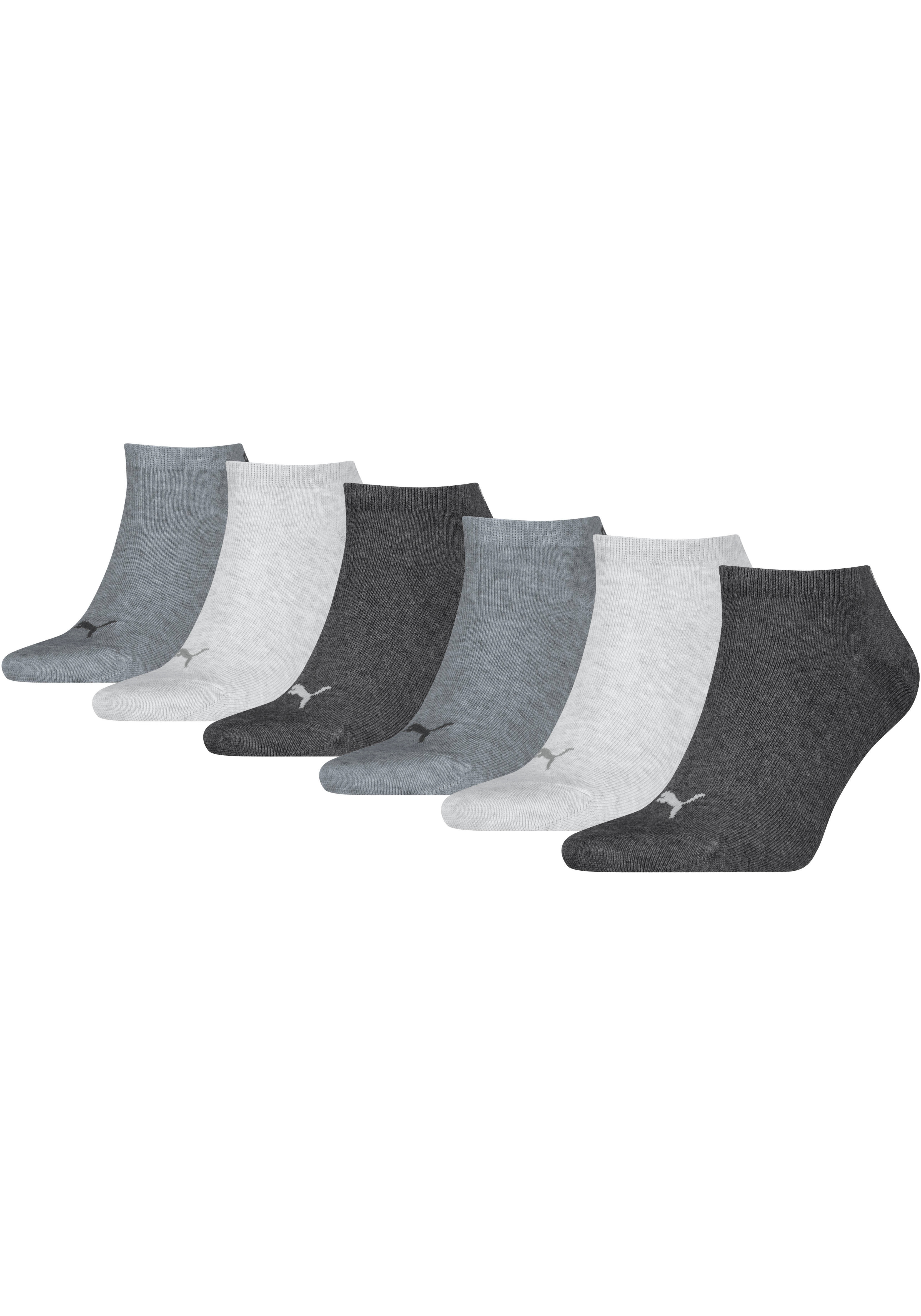 Sneakersocken PUMA "PU Sneaker Socks 6-pack", Damen, Gr. 43-46, grau, Baumwollmischung, bedruckt, unifarben, elastisch, Socken Sneakersocken, mit modischen PUMA-Branding