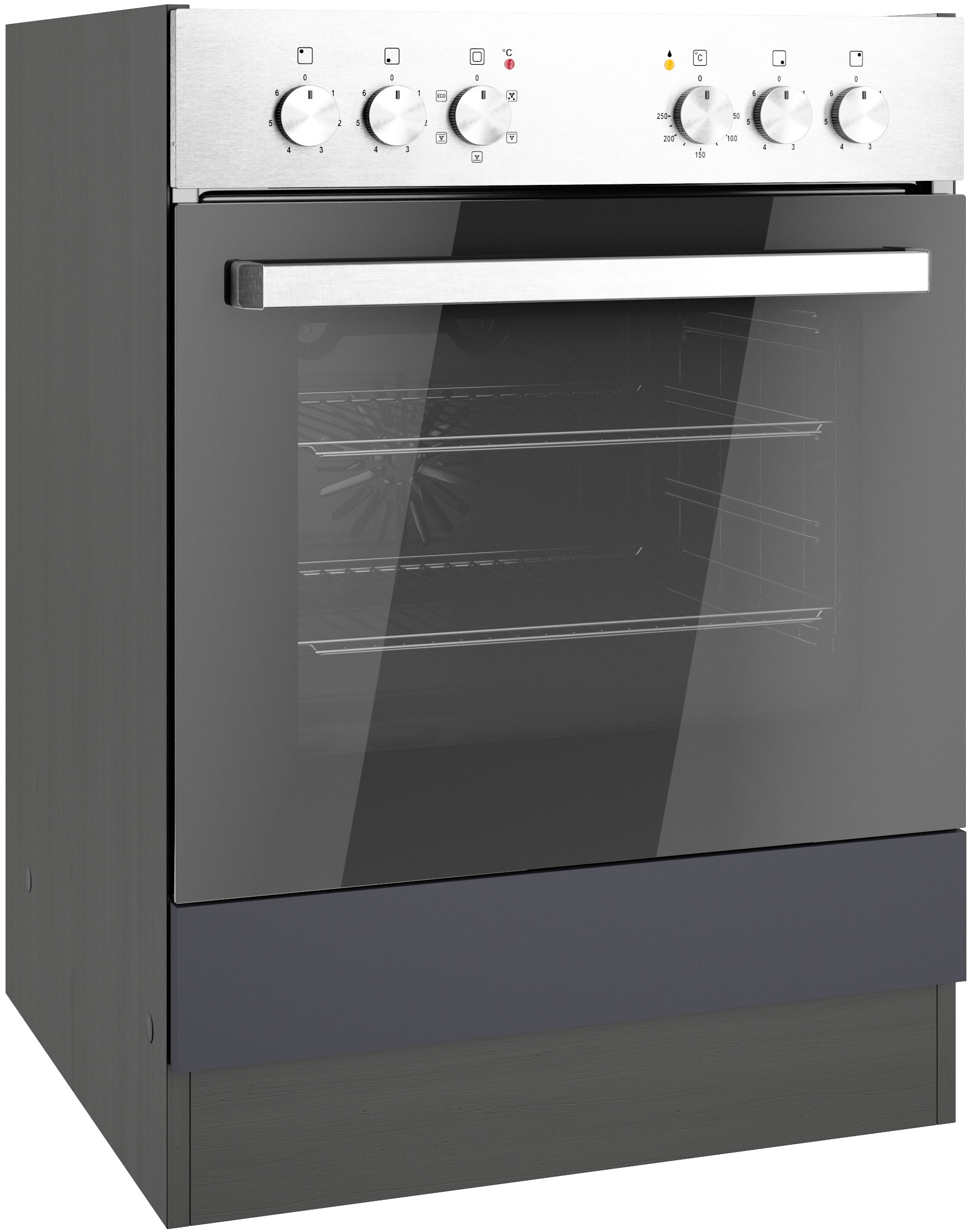 Herdumbauschrank KOCHSTATION "KS-Milan", grau (anthrazit), B:60cm H:82cm T:60cm, Spanplatte, Schränke, Herdumbauschrank, Herdumbauschrank 60 cm, matte oder hochglänzende Fronten