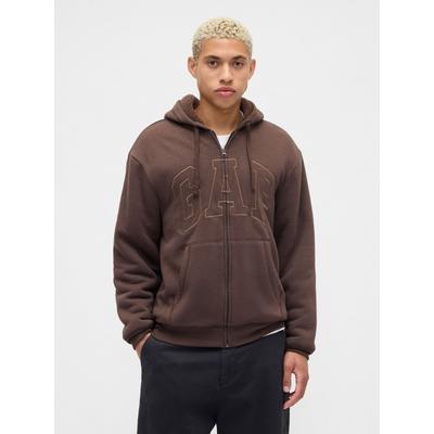 Gap Brown Relaxed Logo Sherpa Lined Zip Hoodie