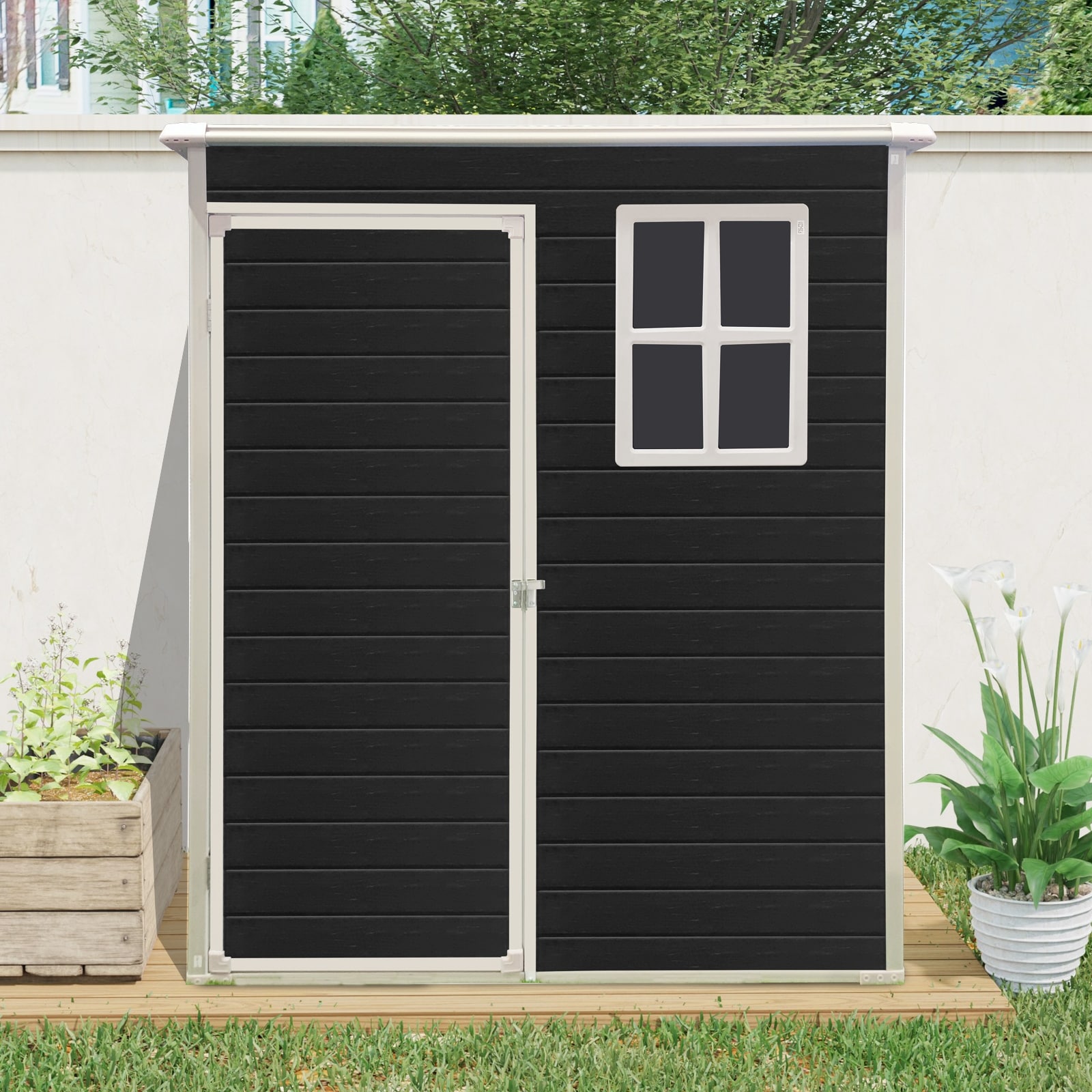 5ft x 3ft Resin Outdoor Storage Shed – Plastic Garden Shed with Floor & Lockable Door