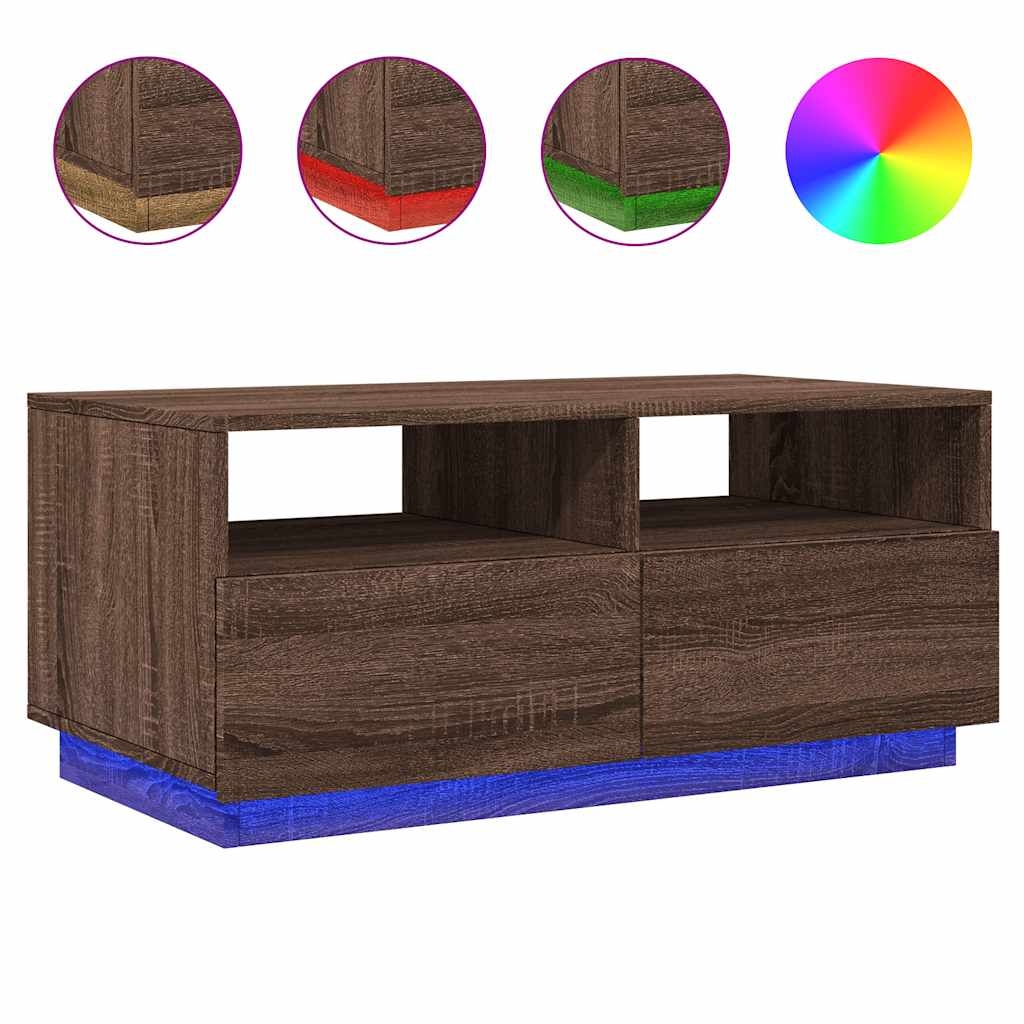 vidaXL Couchtisch mit LED-Leuchten Braun Eichen-Optik 90x49x40 cm Image