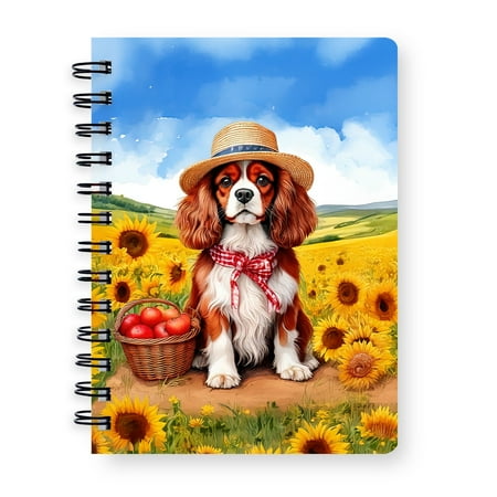 Vintage Cavalier King Charles Spaniel Hello Mother s Day Summer Sunflower Field Spiral Bound Journal Dog Lover Gifts 5x7in Spiral Notebook - 12005
