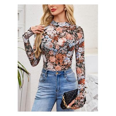 Damen Blümchen-Mockneck Langarmshirt Image