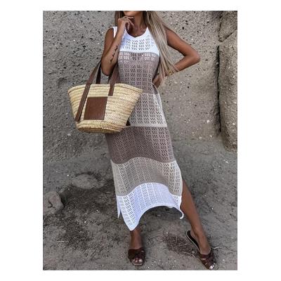 Damen Schlitz Farbblockweite Träger Strandkleid Image